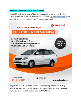 outstation cabs in madurai local taxi fare