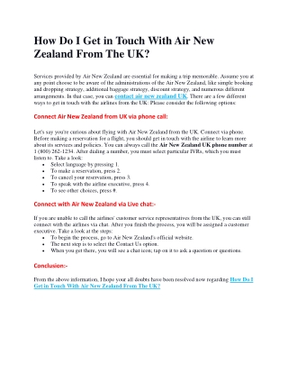 How Do I Get in Touch With Air New Zealand From The UK?
