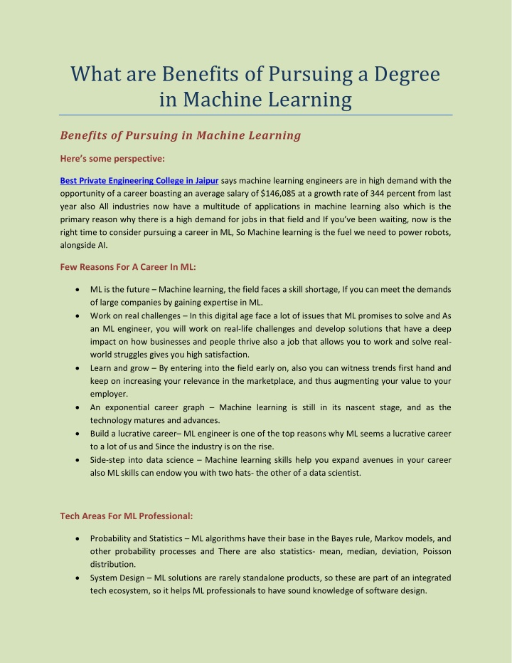 what are benefits of pursuing a degree in machine