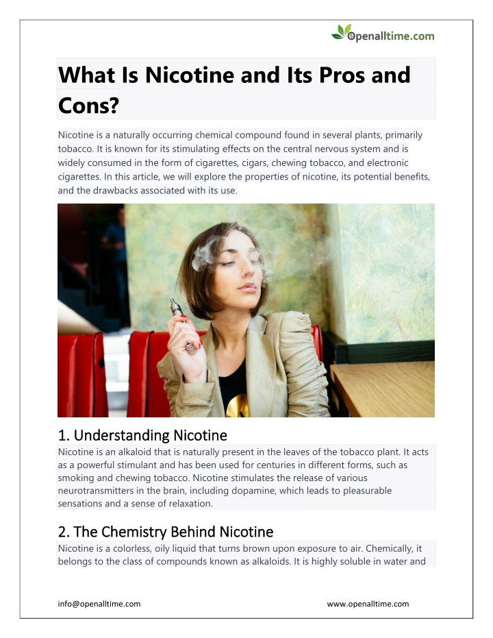 what is nicotine and its pros and cons