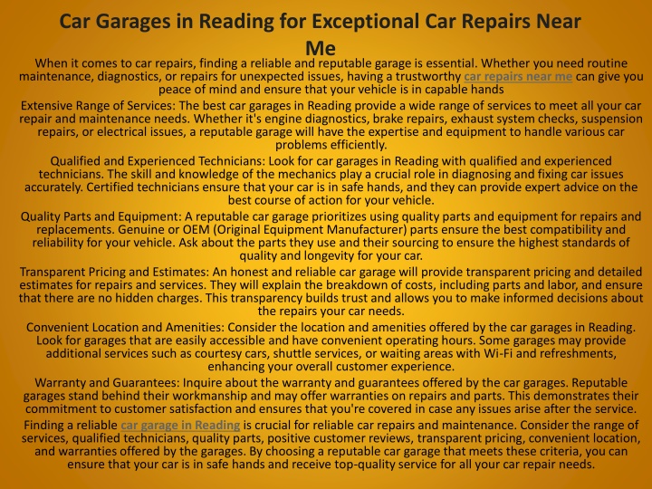 car garages in reading for exceptional car repairs near me