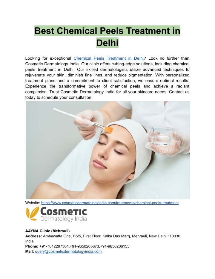 best chemical peels treatment in delhi