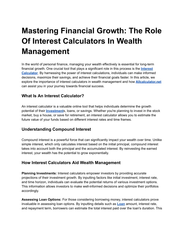 mastering financial growth the role of interest