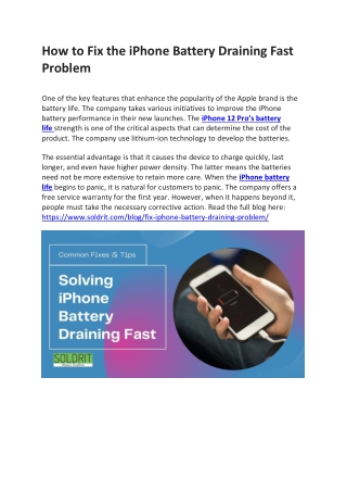 How to Fix the iPhone Battery Draining Fast Problem