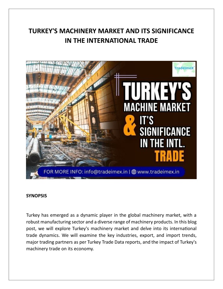 turkey s machinery market and its significance