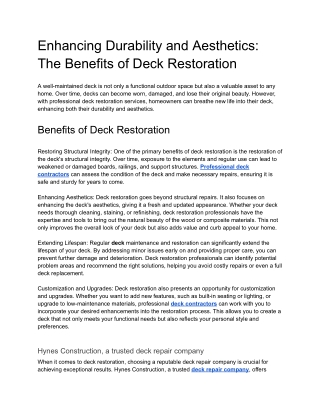 Enhancing Durability and Aesthetics_ The Benefits of Deck Restoration