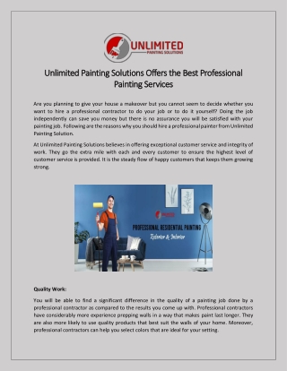 Unlimited Painting Solutions Offers the Best Professional Painting Services