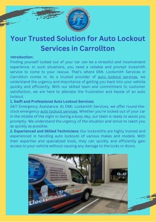 Your Trusted Solution for Auto Lockout Services in Carrollton