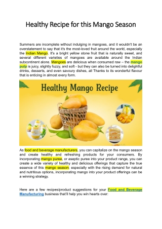 Healthy Recipe for this Mango Season