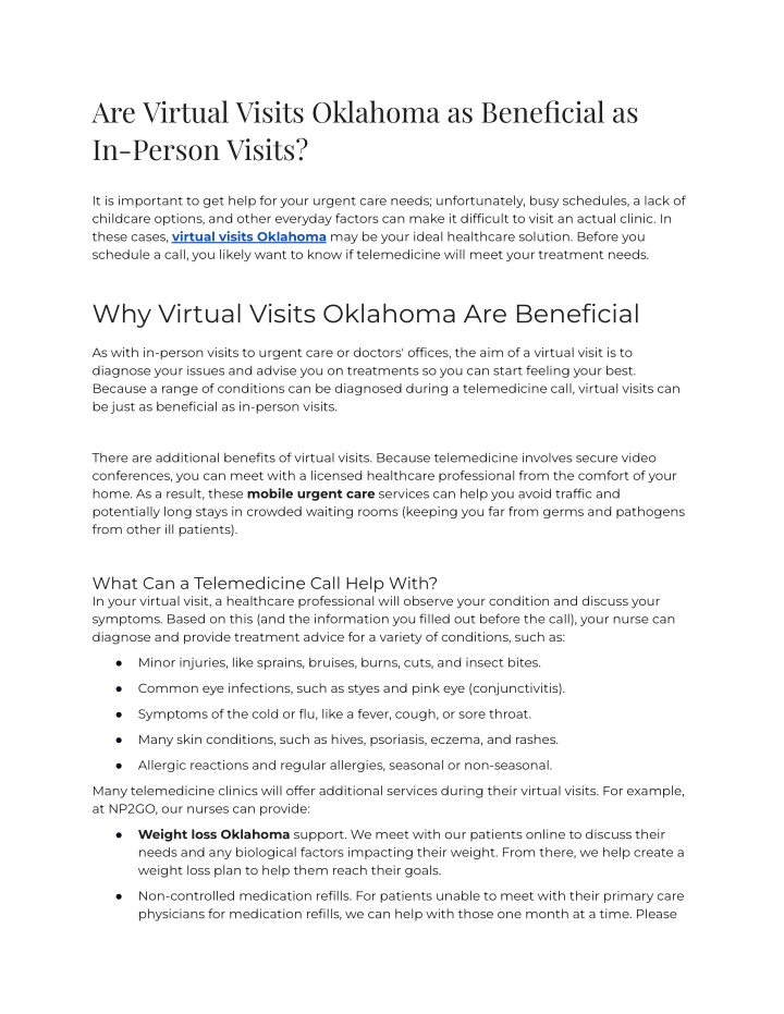are virtual visits oklahoma as beneficial