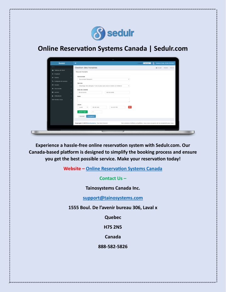 online reservation systems canada sedulr com