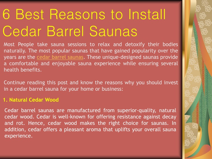 6 best reasons to install cedar barrel saunas