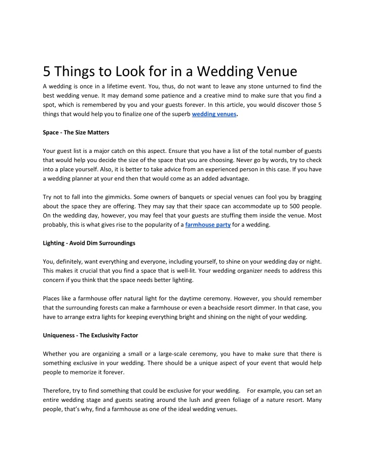 5 things to look for in a wedding venue