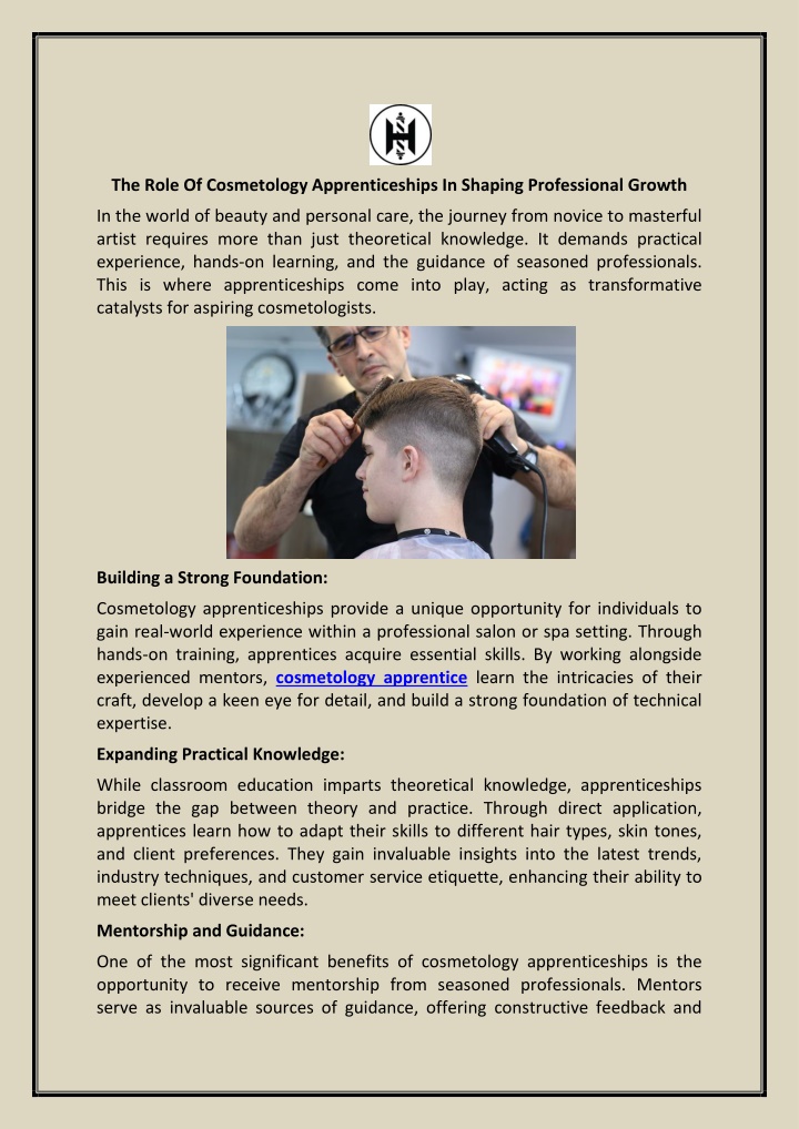 the role of cosmetology apprenticeships