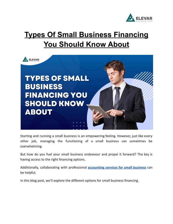 types of small business financing you should know