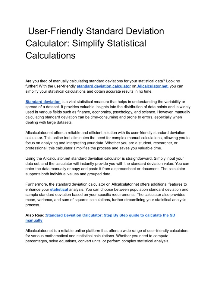 user friendly standard deviation calculator