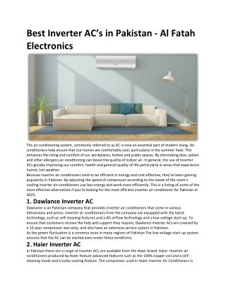 Best Inverter AC’s in Pakistan - Al Fatah Electronics