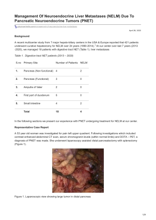 Management Of Neuroendocrine Liver Metastases NELM Due To Pancreatic Neuroendocrine Tumors PNET