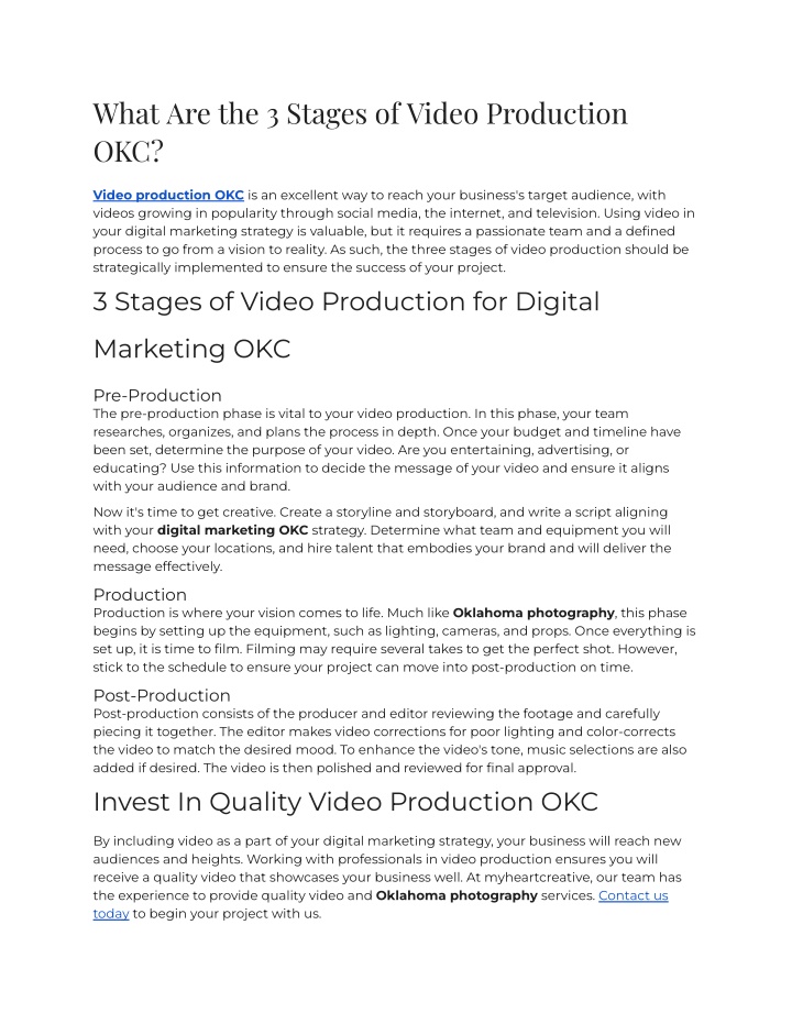 what are the 3 stages of video production okc