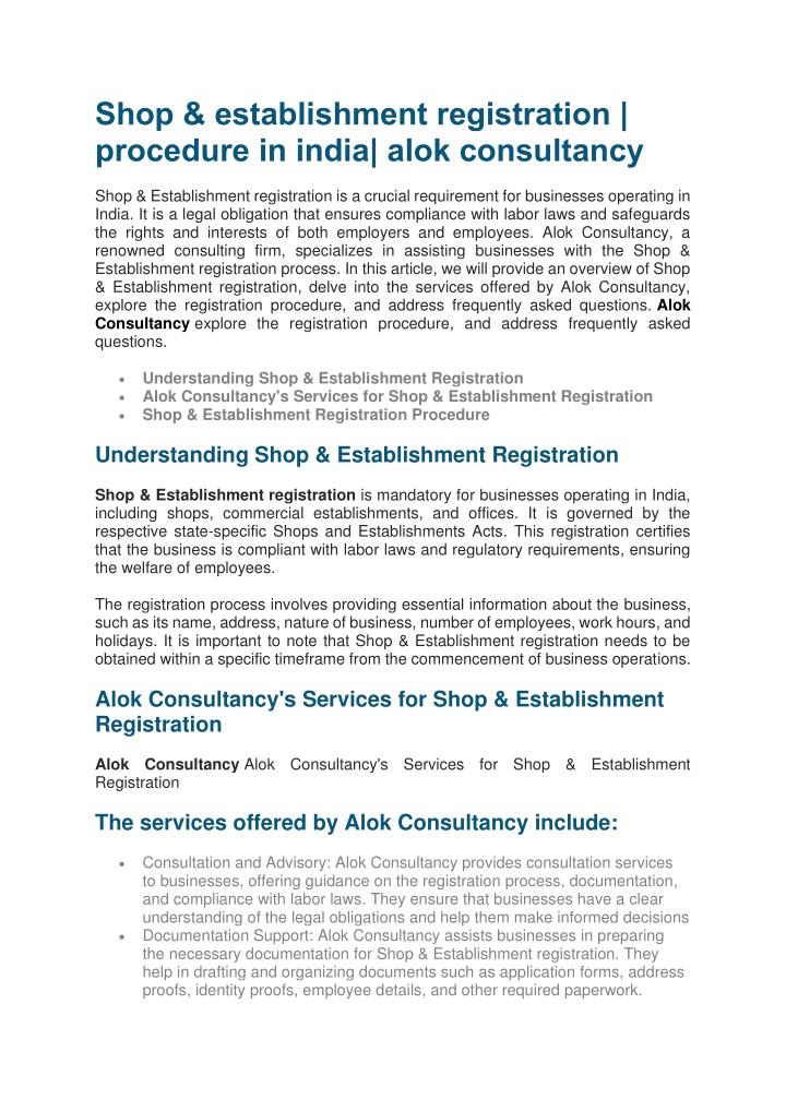 shop establishment registration procedure