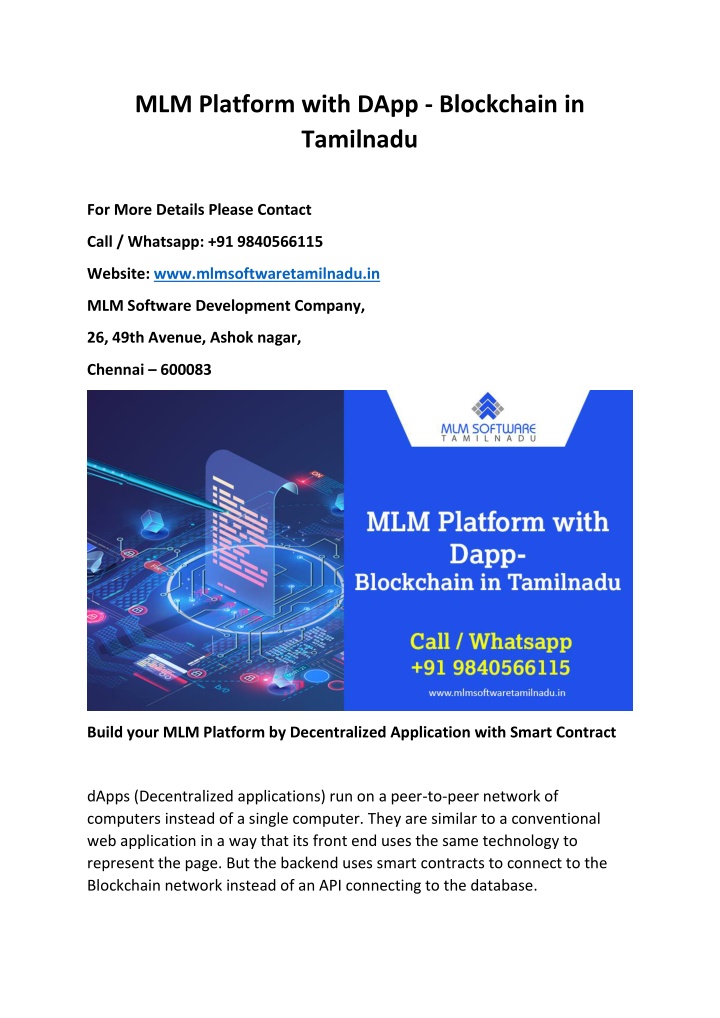 mlm platform with dapp blockchain in tamilnadu