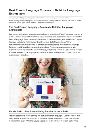 Best French Language Courses in Delhi for Language Enthusiasts