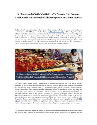 N Chandrababu Naidu's Initiatives To Preserve And Promote Traditional Crafts through Skill Development In Andhra Pradesh