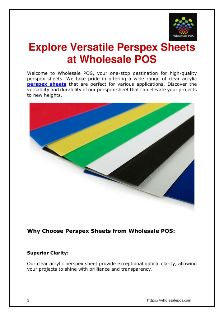 explore versatile perspex sheets at wholesale pos