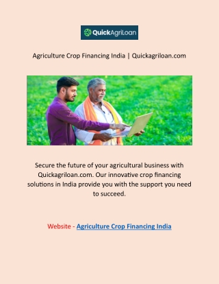 Agriculture Crop Financing India | Quickagriloan.com