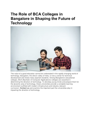 The Role of BCA Colleges in Bangalore in Shaping the Future of Technology