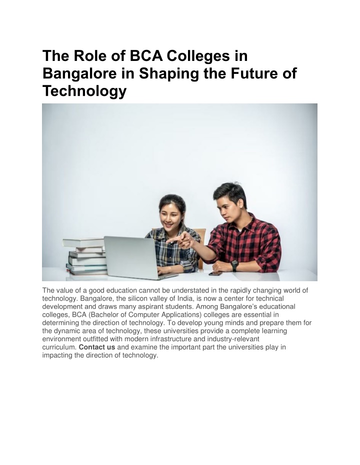 the role of bca colleges in bangalore in shaping