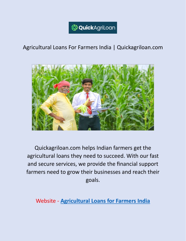 agricultural loans for farmers india
