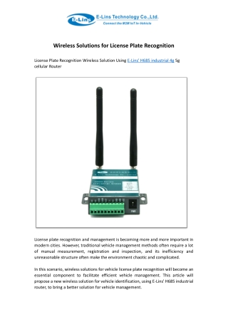 Wireless Solutions for License Plate Recognition