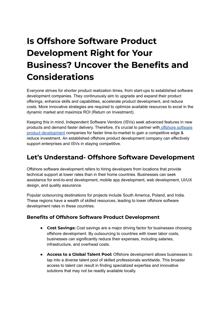 is offshore software product development right