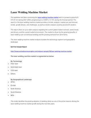 Laser Welding Machine Market Outlook, Development Applications, Sales Forecast,