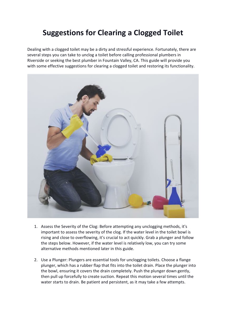 suggestions for clearing a clogged toilet