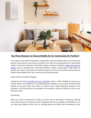 Top Three Reasons to Choose Medify Air for Commercial Air Purifiers