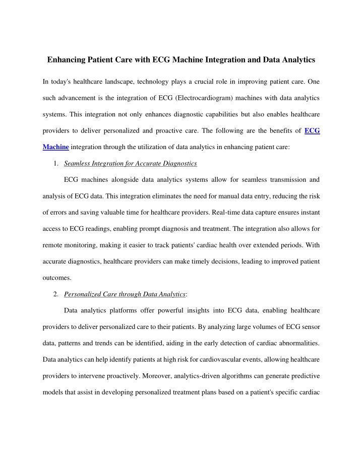 enhancing patient care with ecg machine