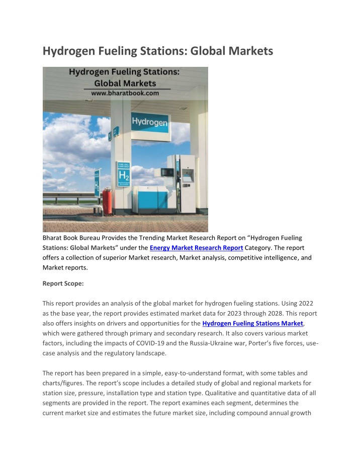 hydrogen fueling stations global markets