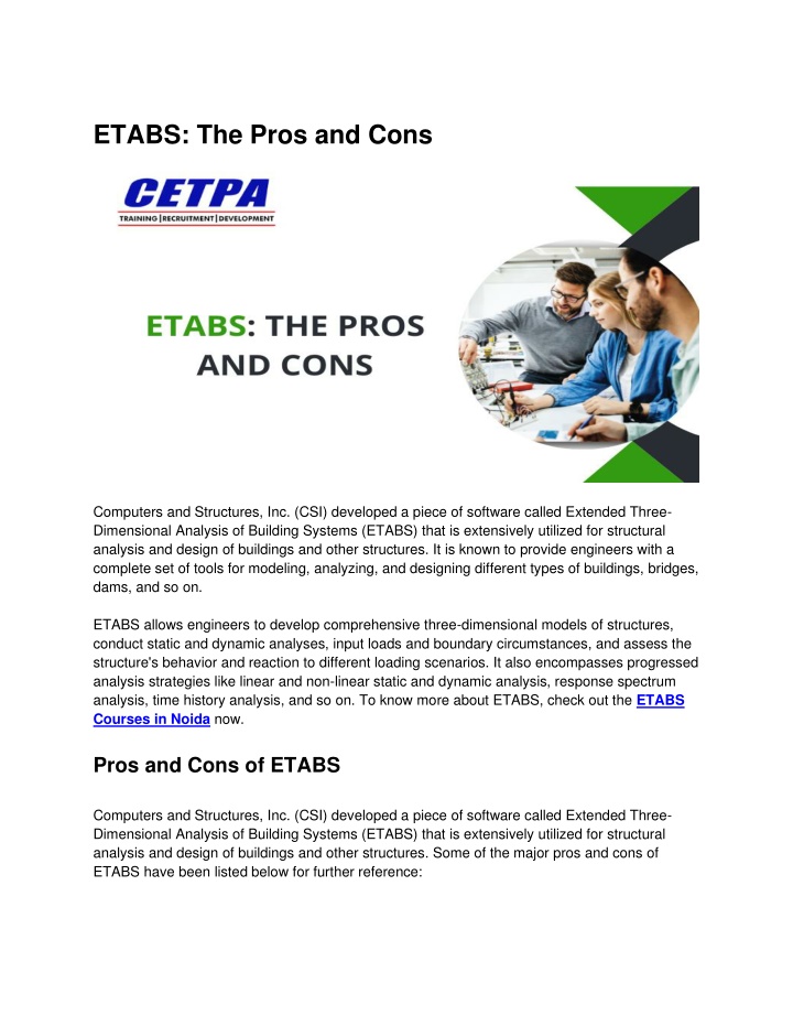 etabs the pros and cons