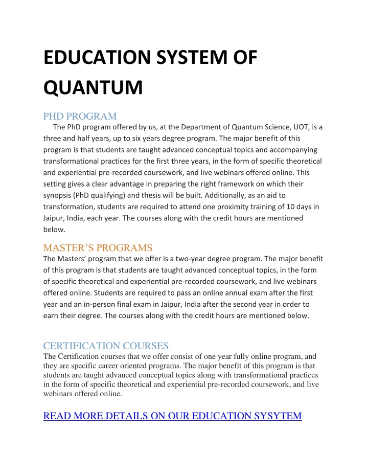 education system of quantum