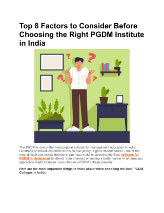 Top 8 Factors to Consider Before Choosing the Right PGDM Institute in India