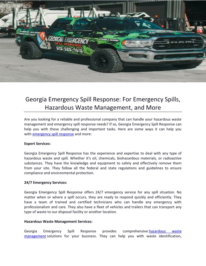 georgia emergency spill response for emergency