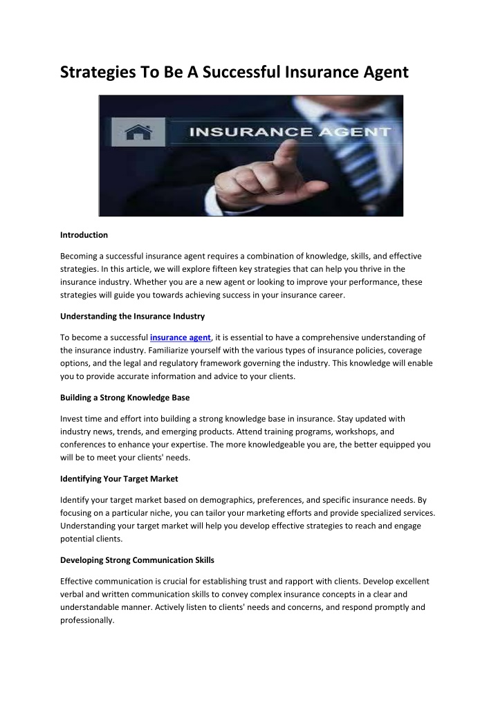 strategies to be a successful insurance agent