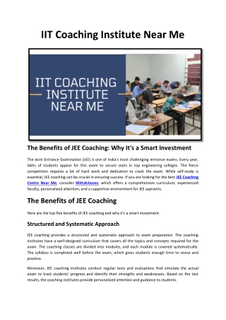 IIT Coaching Institute Near Me