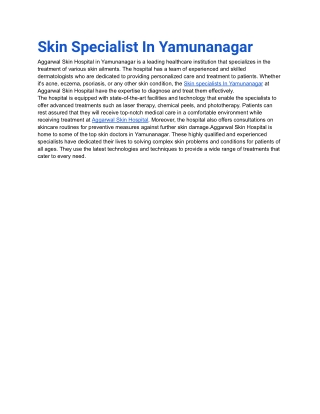 Skin Specialist In Yamunanagar