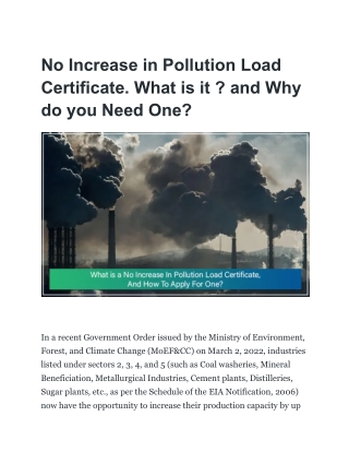 No Increase in Pollution Load Certificate