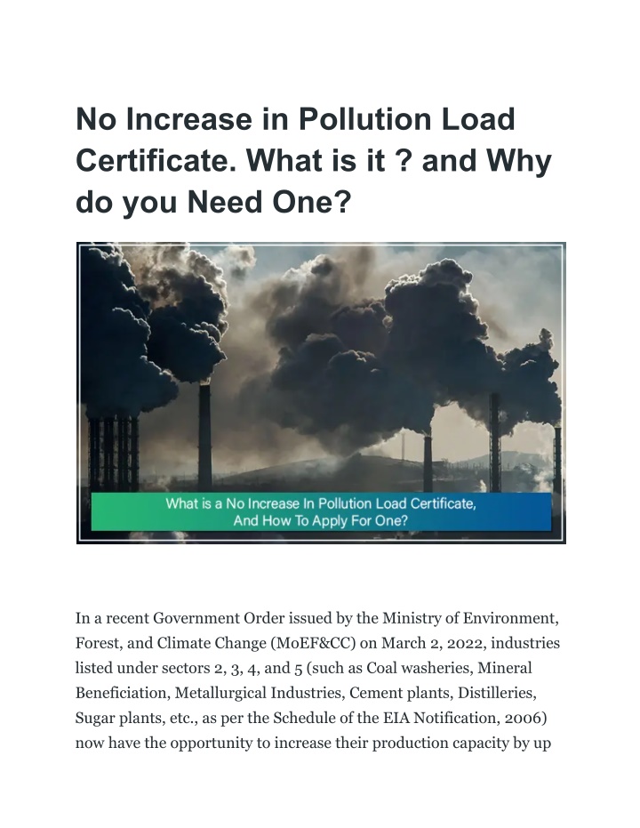 no increase in pollution load certificate what