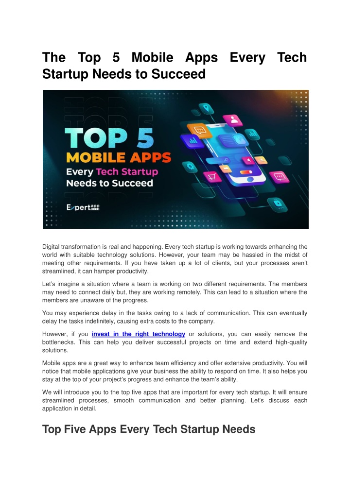 the t op 5 mobile apps every t ech startup needs to succeed