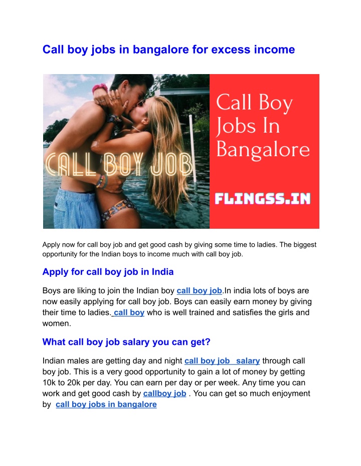call boy jobs in bangalore for excess income